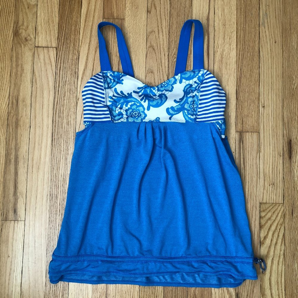 EUC Lululemon Blue & White Back on Track Tank Top